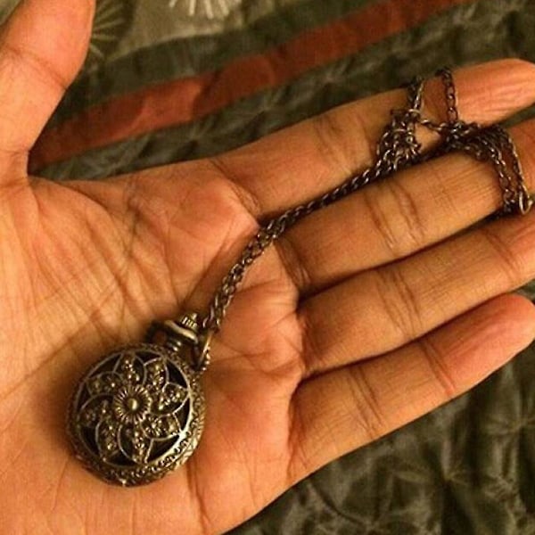 Unisex Vintage Ihålig Vädervarn Brons Kvarts Fickur Halsband, Vuxen, Unisex