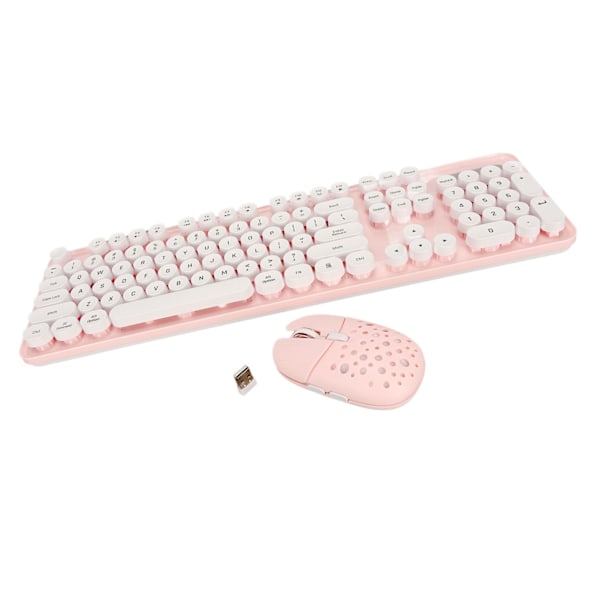 Trådløst tastatur og mus-kombinasjon, ren farge, retro 2.4G trådløst tastatur og mus med runde taster og numerisk tastatur, rosa