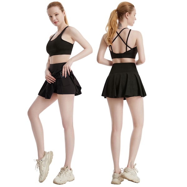 Joogashortsit, naisten shortsit, sivutaskut ja kännykkätasku, korkea vyötärö, joogafitness, urheiluhousut, ei läpinäkyvät, alaosat, musta (L) Size L