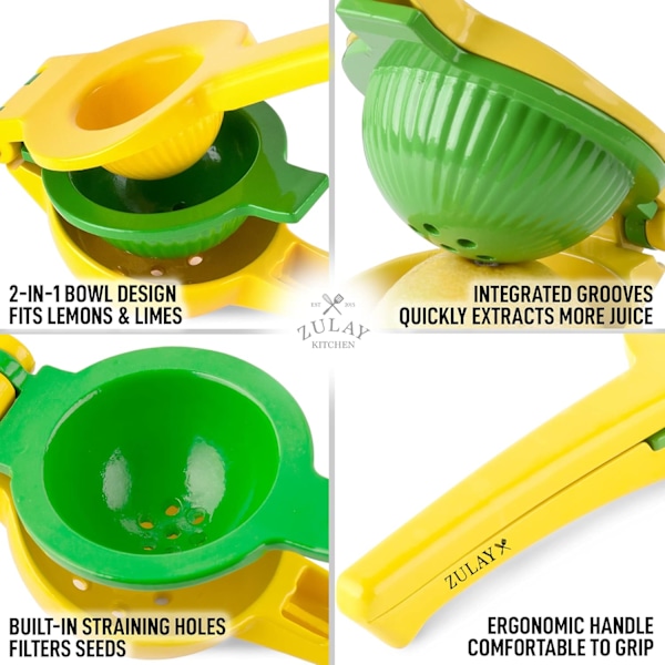 Metallisk 2-i-1 sitron- og limepresse - Håndpresse for sitron - Manuell sitruspresse for maksimal utvinning