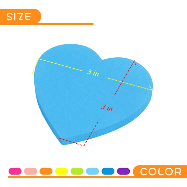 Hjerteformede sticky notes, 8 farver, lyse farverige sticky notes, 75 ark/blok, selvklæbende notes【mo】
