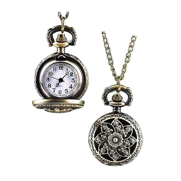 Unisex Vintage Ihålig Vädervarn Brons Kvarts Fickur Halsband, Vuxen, Unisex