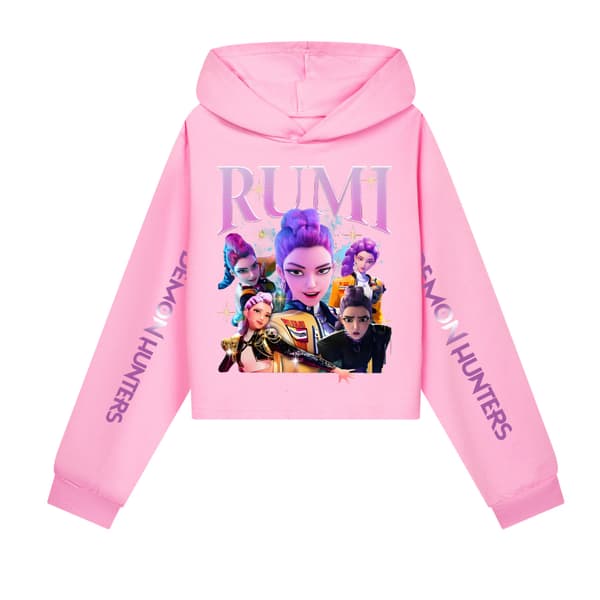 Kpop Demon Hunter Piger Cropped Hættetrøje med Trykte Ærmer - Grå Grå X-FX- Grå X Gray X 110cm