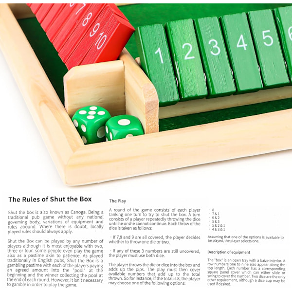 Trebrett Spill, 4-Spiller Shut The Box Terningsspill Tre Matematikk Tradisjonelt Pubbrett Terningsspill Reise 4 Spillere Fantastiske Familiespill Colorful