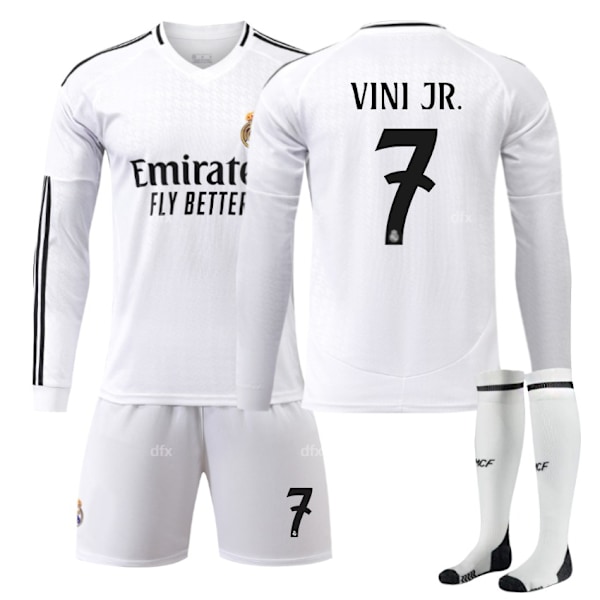 Real Madrid Barn Hemmaställ 2024-2025 Höst & Vinter Nr 7 strumpor 22 VINI JR. No 8 strumpor No 8 socks 22