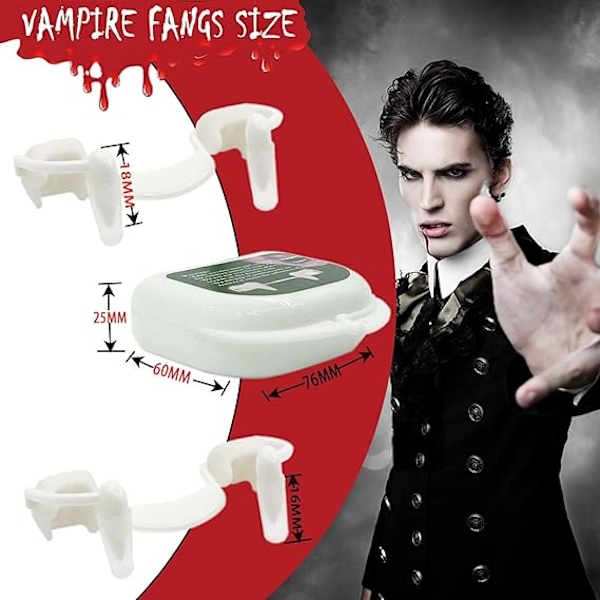 5 stk. Retractable Vampire Tænder: Falske Tænder Cosplay Vampire Tænder Gebis Ornament - Halloween Fest rekvisitter