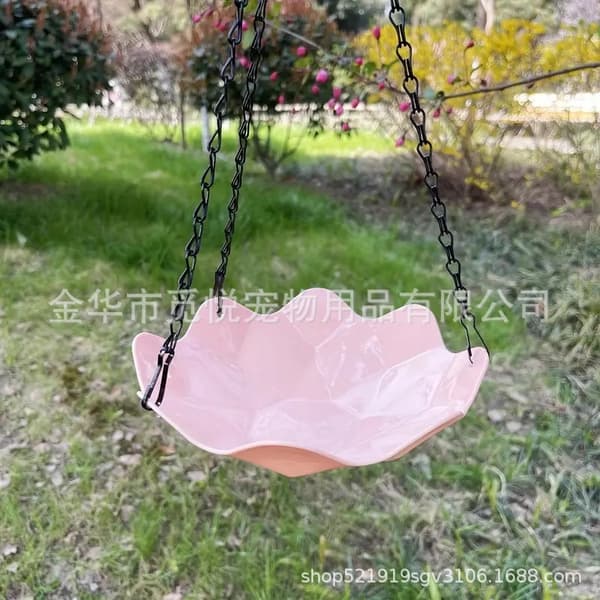 Letophængelig kolibrifoderautomat med kæde, holdbart PP-materiale, havefuglefoderskål 40cm + 20*5.5 pink