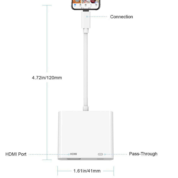 Lightning–HDMI-digitaali-TV-sovitin FULL HD 1080P -kaapeli Apple iPadille ja iPhonelle