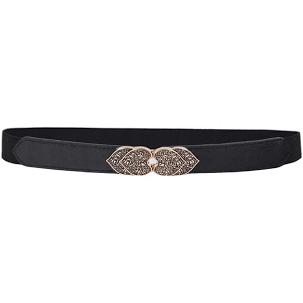 Retro slankt elastisk stretchbelte for kvinner til kjoler dame midjebelte tynt belte (svart)
