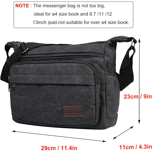 Vattentät Messenger Bag Axelväska 13 Tum, Canvas Crossbody Väska med Flera Fickor för Män, Lätt Casual Axelväska för Utomhusfiske Camping Black