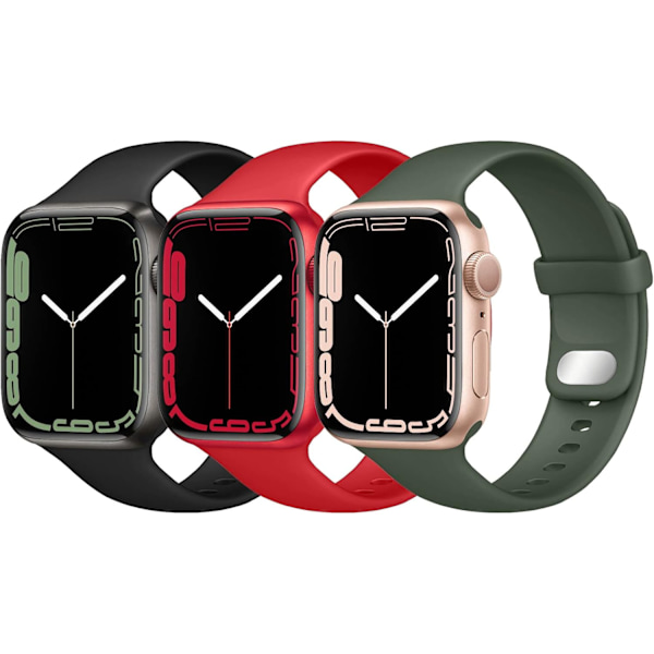 Kompatibel med Apple Watch Armband Mjukt Sport Silikonband Svart/Röd/Cyprus Grön Black/Red/Cyprus Green 42/44/45mm