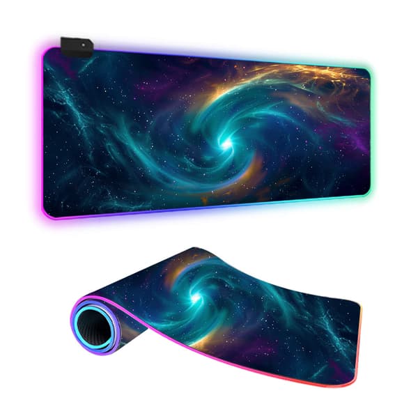 Gaming musematte med RGB LED-lys - 80x30cm - Galaksemønster 2