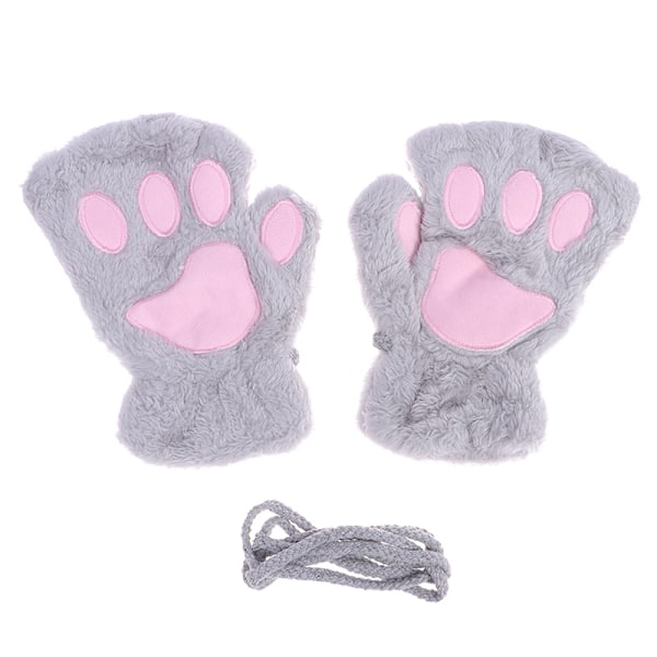 e Cat Paw fingerlösa handskar Varm mjuk plysch fingerlös handske Gray
