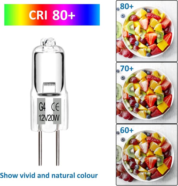 Halogenpære G4 20W 12V, Varmhvit 2700K, 280LM, Pakke med 10