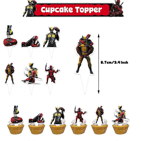 Deadpool & Wolverine Födelsedagsfest Tillbehör Banner Ballonger Tårtdekorationer Set Dekoration (FMY)