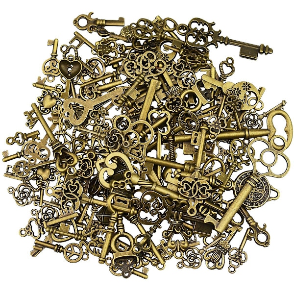 125 st Antik Brons Vintage Skelettnyckel Berlocker DIY Halsband Hänge för Bröllopsfest Favörer & Födelsedagsfest