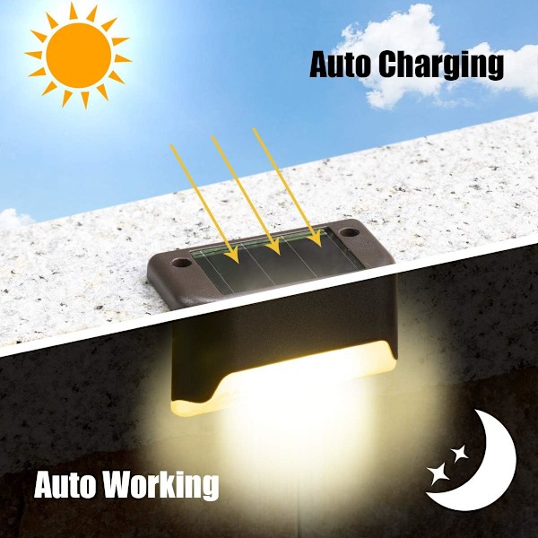 16 kpl aurinkokennovaloja ulkokäyttöön, vedenpitävät LED-aurinkokennovalot ulkoportaille, aidoille, puutarhaan, patiolle ja kävelytielle (lämmin valkoinen)