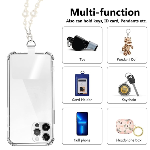 Telefon crossbody kedja mobiltelefon snodd, universell telefonkedja med fästflikar kompatibel med de flesta telefoner