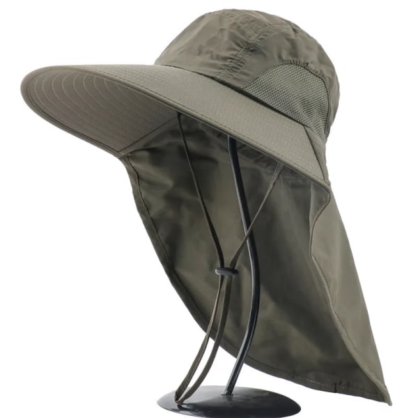 Udendørs fiskerhat Bredskygget spandhat med dæksel Herre Åndbar sommer Mesh Solbeskyttelse Visir Anti UV Cap Unisex Army green-A