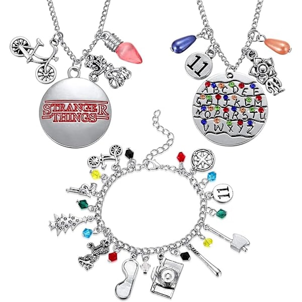 Smycken med halsband och armband med berlock från Stranger Things, alfabet, ljus, Hal