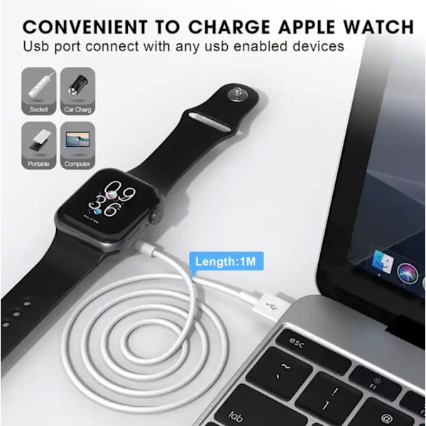 Apple Watch Oplader USB-C Hurtig Opladning SmartWatch 1 METER