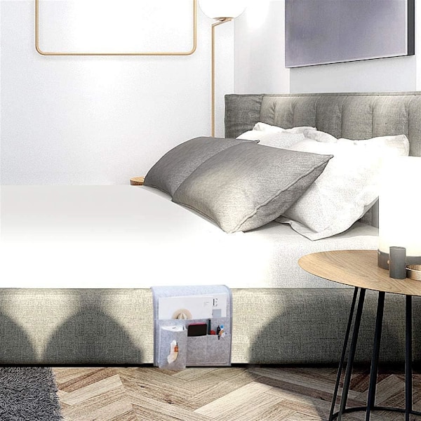 Grå Senge Lomme, Sengeoppbevaringslomme, Sofa Hengende Veske, Sengeoppbevaringsorganisator for Telefon, Fjernkontroll, Dagbok, Penn, Magasin, Briller