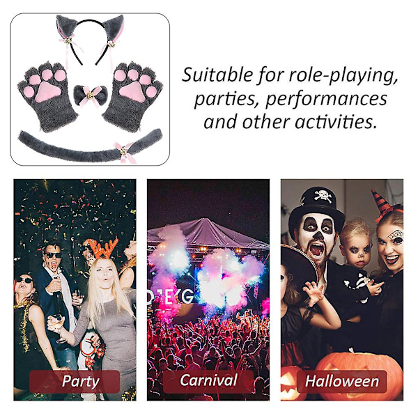 Festkläder Cosplay Tillbehör Kattöron Hårband Kattsvans Kattsvansrosett 4-Delars Set Grå