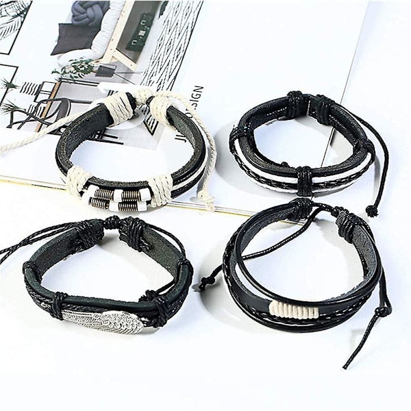 12st Herrarmband Flätat Läderarmband Punk Reparmband Manschett Vintage Armband Wrap Set Justerbart Trendigt