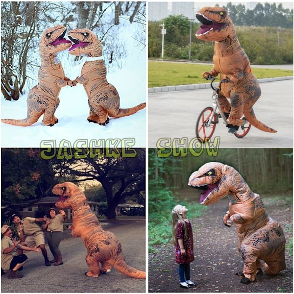 Oppustelig T-Rex Dinosaur Kostume Halloween Kostume Karnevalskostume til Voksne (Brun) Brown