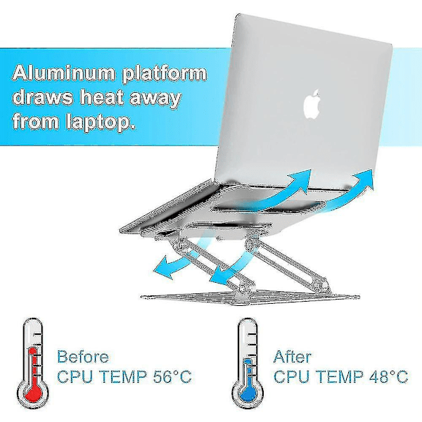 Justerbart bærbart laptopstativ i aluminiumslegering, foldbar og bærbar til Macbook-laptopstativ, sort