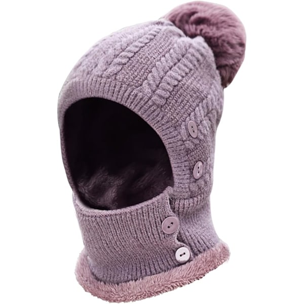 Varm Vinter Stickad Mössa och Halsvärmare Set, Flexibel Stickad Mössa med Pälsboll, Tjockt Mjukt Fleecefodrad