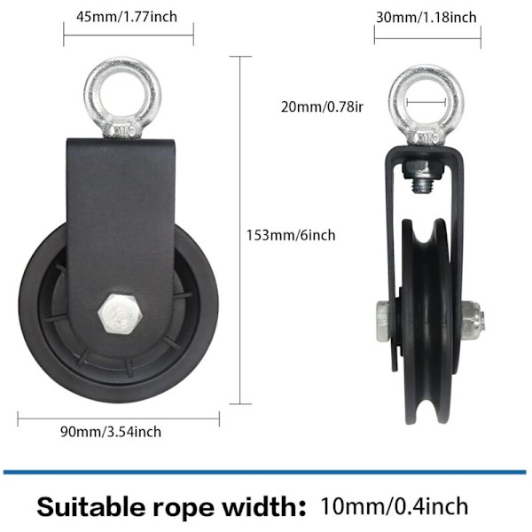 90 mm:n kaapelipyörät, kuntoilupyörä, tee-se-itse-tarvikkeet, nostopyörä vaijerille, köyden kuorma 160 kg, NPTERBL