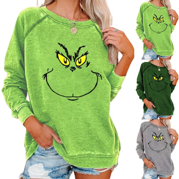 Dam Xmas Grinch Tröja Långärmad Blus Pullover Grön green M
