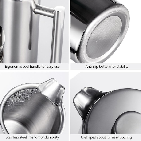 350ml/800ml/1000ml Rostfritt stål Fransk presskanna Kaffetillverkare Dubbelväggig isolerad Kaffetillverkare BY-WELLNGS 350 ml