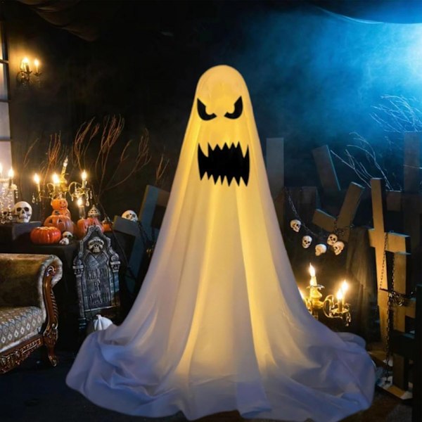 Udendørs Spøgelsesdekorationer, Spøgelsesdekorationer Udendørs - Store Halloween Havedekorationer Spøgelse, Hvidt Stof Spøgelse Veranda Prydnad til Hjemmet med LED E