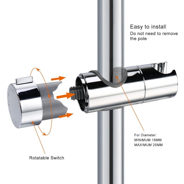 INF Handduschhållare för duschstång justerbar 18-25 mm ABS Silver