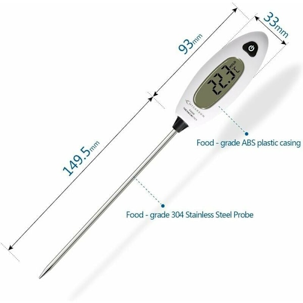Digitalt Kjøkkentermometer med Lang Probe, 5 Sekunders Direkteavlesning, Stor LCD-Skjerm, Kjøtttermometer, Grilling, Baking, Badevann[mo]