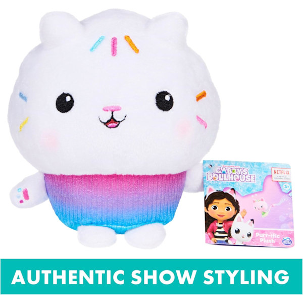 Gabby's Dockskåp, 18 cm Cakey Cat Purr-ific Plyschleksak, Leksaker för Barn från 3 År och Uppåt