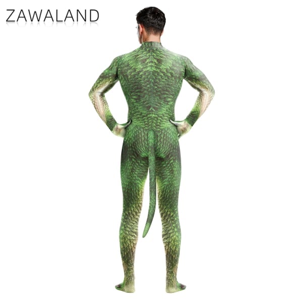 Zawaland Halloween Bodysuits Mænd Voksen Kostume Med Svansöverdrag Elastisk Zentai Suit Cosplay Dyr Drage Print Catsuit 1032 L