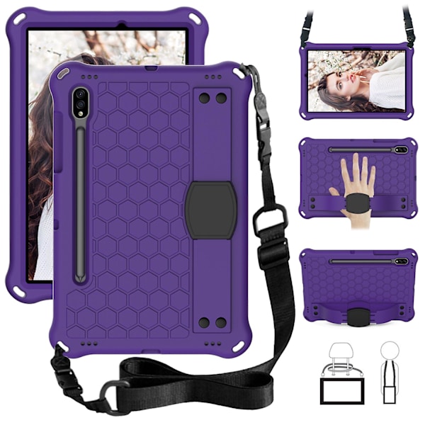 Samsung Galaxy Tab S8 2022 Cover Børnevenlig, Skærmbeskytter, Holdbart Stødsikkert Cover Med Skulderrem & Håndrem, Komfortabel [FW] Purple Black