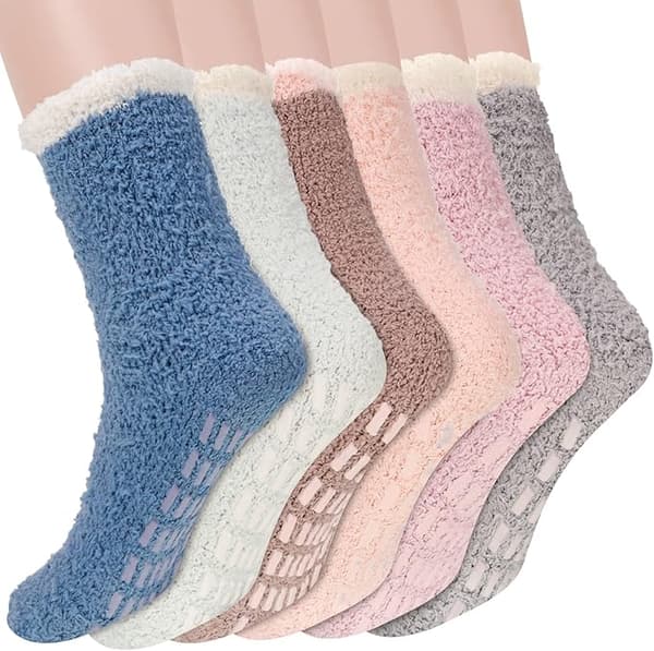 Par Fluffy Hjemmesko Strømper til Kvinder og Piger, Varme og Komfortable Seng Plys Strømper til Vinter, Varme Skridsikre Greb Strømper