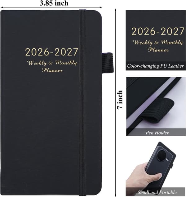 Bobypet 2026-2027 Skoleårs Bærbar Planlægger, inklusive ugentlige og månedlige planer, sort. Black