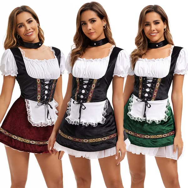Oktoberfest bayersk dirndl-kjole til kvinder, München ølfestival scenekostume Black 2XL