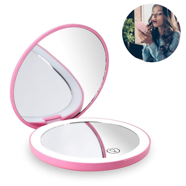 Genopladeligt Makeup Spejl med Lys og 12 LED-lys, Pink