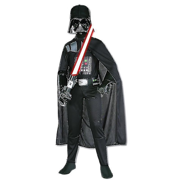 Reneecho Halloween-kostyme for barn, svart Darth Jumpsuit Vader Cosplay gutte bursdagsfestdrakt 7-9 Years Old