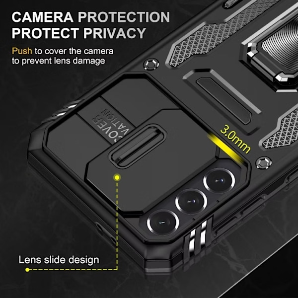 Samsung S24 - Skal CamShield / Kameraskydd Kickstand Svart Galaxy S24