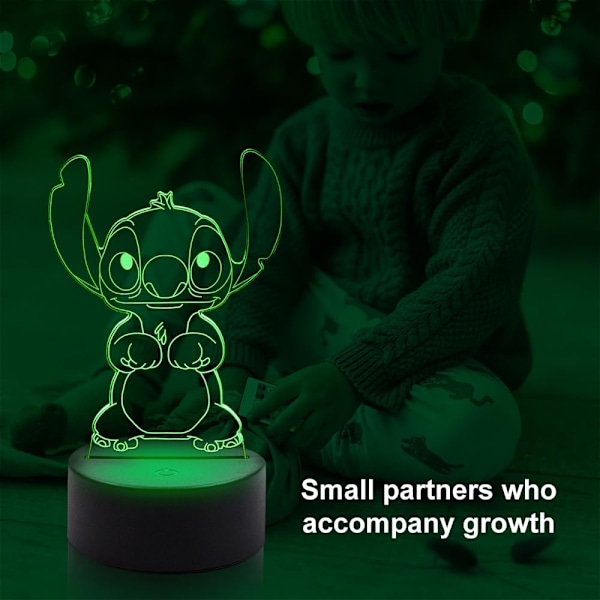 3D Illusion Stitch Natlampe, Stitch Gaver 3D Led 7 Farver Smart Touch Bordlampe til Jul Stitch Gaver Børneværelse Dekoration Feriegaver Stitch