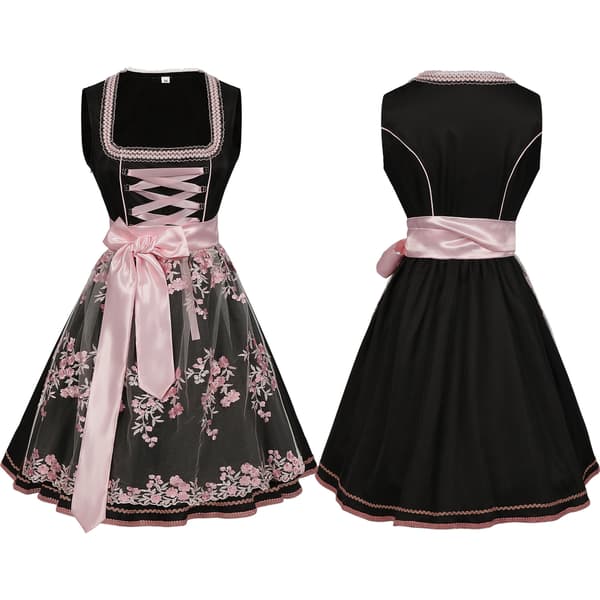 Dirndl-kjole for kvinner, bayersk kostyme med forkle, S-XXL Lotus Root Powder M