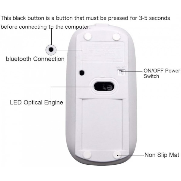 Genopladelig Trådløs Mus, 2.4G Lydløs Mini Slim Mus, Nano USB Type C Dual Receiver Mus til PC, Laptop, Macbook og Chromebook (Sølv)