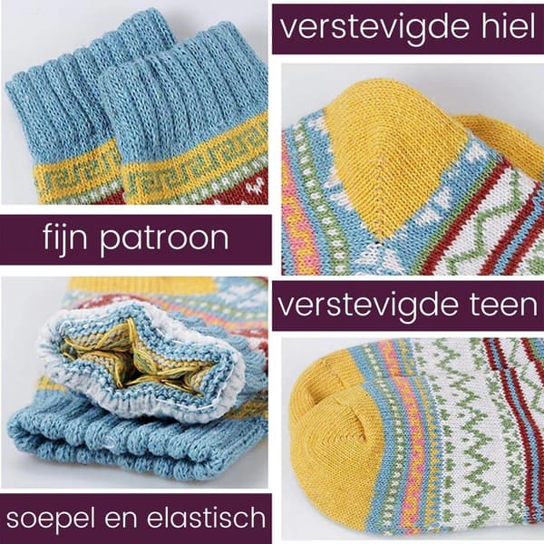 Retro-stil strømpesæt, 5 par, uldvinterstrømper, unisex, størrelser 37-42 Retro Sock Set with Wool 37-42